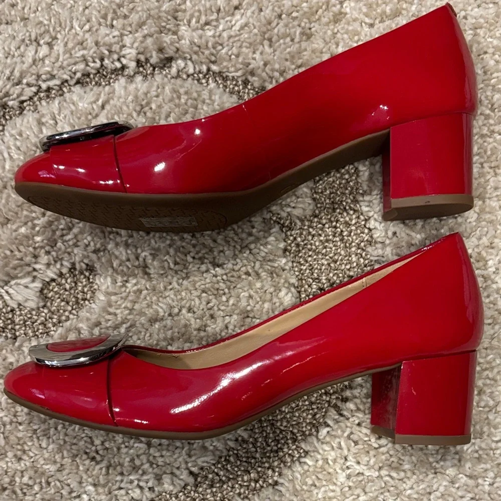 Michael Kors Red Heels with Silver Buckle - Picture 3 of 5